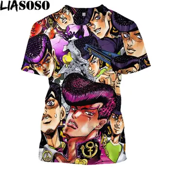 LIASOSO Anime 3D Print T Shirt Vyrai Moterys Harajuku JoJo Hip-Hop Keistai Homme Adventur T-shirt Roko Marškinėlius Homme Marškinėlius E835