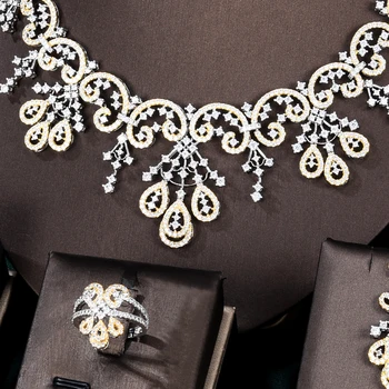 GODKI Garsaus Prekės ženklo Super Prabanga Bicolor Karūna Dizaino Moterų Vestuvių Naija Nuotakos Kubinių Zirconia Karoliai Dubajus Suknelė Papuošalų Rinkinys