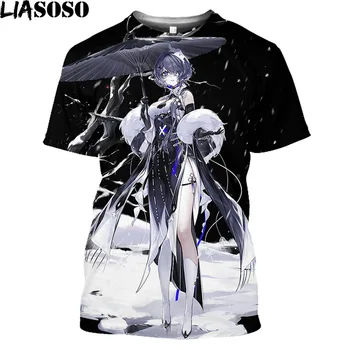 LIASOSO Anime Arknights 3D Atspausdintas T-Marškinėliai Vyrams, Moterims Žaidimas Cosplay Seksualus Gril Grafinis Tee Atsitiktinis O-Kaklo Vasaros Ovesized T-Shirt