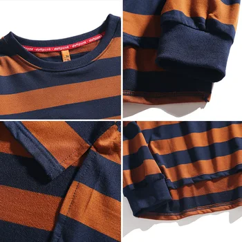 Korėjos Aukštos Kokybės Dryžuotas Marškinėliai Dryžuotas Medvilnės ilgomis Rankovėmis T-Shirt Prarasti Atsitiktinis Horizontalios Juostos T Marškinėliai Vyrams Negabaritinių