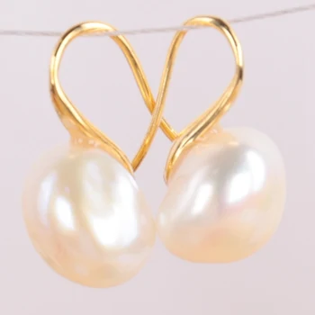 10-12mm balta baroko perlų auskarai 18K auksu kablys aukso prašmatnus ašaros elegantiškas dangler gamtos earbob 0