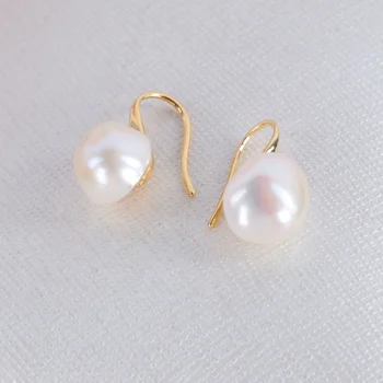 10-12mm balta baroko perlų auskarai 18K auksu kablys aukso prašmatnus ašaros elegantiškas dangler gamtos earbob 1