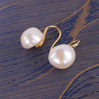 10-12mm balta baroko perlų auskarai 18K auksu kablys aukso prašmatnus ašaros elegantiškas dangler gamtos earbob 2