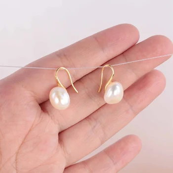 10-12mm balta baroko perlų auskarai 18K auksu kablys aukso prašmatnus ašaros elegantiškas dangler gamtos earbob 3