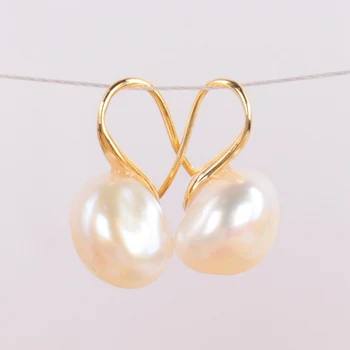 10-12mm balta baroko perlų auskarai 18K auksu kablys aukso prašmatnus ašaros elegantiškas dangler gamtos earbob 4