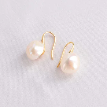 10-12mm balta baroko perlų auskarai 18K auksu kablys aukso prašmatnus ašaros elegantiškas dangler gamtos earbob 5