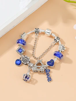 Seialoy Blue Crystal Crown Pilis Žavesio Apyrankės Moterims Originalus Šviesos Stiklo Granulių Sidabro Spalvos Apyrankė & Bangle Papuošalai