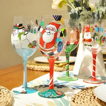 1 Gabalas Kalėdų Vyno Stiklo Šalis Dekoro Goblet Dirbtinę Ranką Dažytos Animacinių Filmų Stiklo Kristalų, Stiklo Viskio Stiklo
