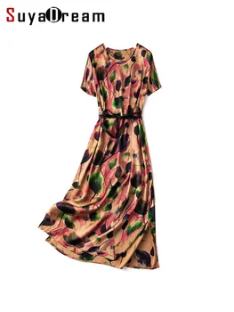 SuyaDream Moteris Ilgai Printed Dress 92%Šilko 8%Spandex Trumpas Rankovėmis Varčias Suknelės 2022 M. Pavasario Vasaros Drabužių