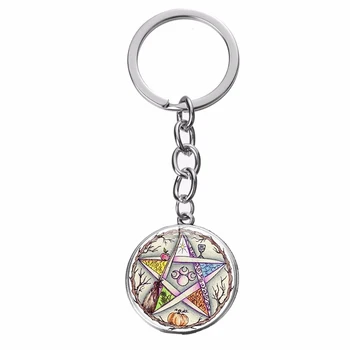SONGDA 2019 Naujas Ezoterinių Pentagram Žavesio Keychain Wicca Talismanas Star Gyvybės Medis Pareiškimą Klavišą Grandinės Žiedas Turėtojas Magiškas Amuletas 1