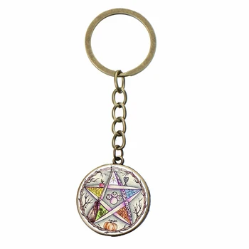 SONGDA 2019 Naujas Ezoterinių Pentagram Žavesio Keychain Wicca Talismanas Star Gyvybės Medis Pareiškimą Klavišą Grandinės Žiedas Turėtojas Magiškas Amuletas 4