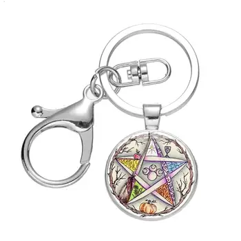 SONGDA 2019 Naujas Ezoterinių Pentagram Žavesio Keychain Wicca Talismanas Star Gyvybės Medis Pareiškimą Klavišą Grandinės Žiedas Turėtojas Magiškas Amuletas 5