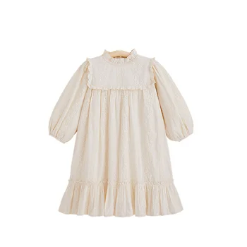 Pavasarį, Vasarą Vaikų Suknelės Kūdikiams Baby Girl Dress Laisvalaikio Stiliaus ilgomis Rankovėmis Siuvinėjimas Medvilnės Sijonas 0-6Y