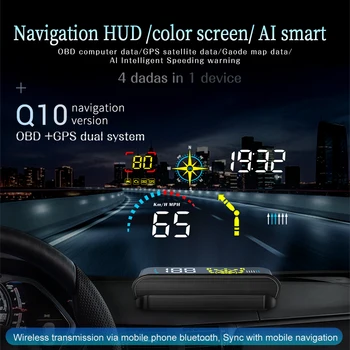 Universalus Automobilinis GPS HUD Spidometras Live Navigacijos prekinis, galinis Stiklo Projektoriaus Skaitmeninio Head Up Display Perspėjimo Signalą Q10 2020 Naujausias 4