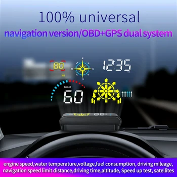 Universalus Automobilinis GPS HUD Spidometras Live Navigacijos prekinis, galinis Stiklo Projektoriaus Skaitmeninio Head Up Display Perspėjimo Signalą Q10 2020 Naujausias 5