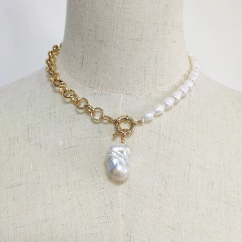 Asimetrinis dizainas trumpą karoliai, aukso spalvos grandinės gamtos perlas kūrybos susiuvimo karoliai 2020 moterų mados juvelyriniai dirbiniai dovanos 1