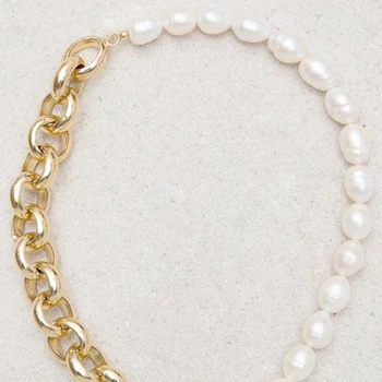 Asimetrinis dizainas trumpą karoliai, aukso spalvos grandinės gamtos perlas kūrybos susiuvimo karoliai 2020 moterų mados juvelyriniai dirbiniai dovanos 2