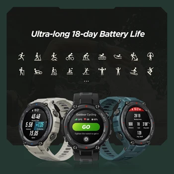 Pasaulinė Versija Originalus Amazfit T-Rex Pro Smart Žiūrėti GPS Lauko Vandeniui Smartwatch vyrų 18day Baterija, 