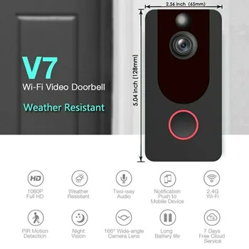 Smart WiFi Vaizdo Doorbell 1080P HD Kamera, Domofonas IP Durų Bell V7 Home Security Naktinio Matymo Belaidžio Vaizdo Telefoną Nuotolinio Peržiūra 1
