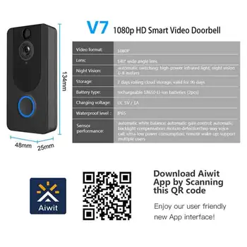 Smart WiFi Vaizdo Doorbell 1080P HD Kamera, Domofonas IP Durų Bell V7 Home Security Naktinio Matymo Belaidžio Vaizdo Telefoną Nuotolinio Peržiūra 2