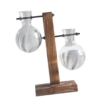 Dekoratyvinis Darbalaukio Stiklo Lemputės Vaza Turėtojas w/ Medienos Stovėti Augalų Terariumai 5