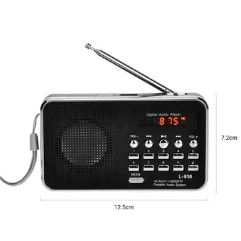 L-938 Mini Nešiojamas Skaitmeninis FM Radijo 3W Galia / 1.5 Colių Ekranas / Support USB Drive / TF / SD / MMC Kortelė / AUX-IN