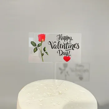 Naujas linksmos Valentino dienos Akrilo Tortas Topper 3D Rose Vestuvių Pyragas Papuošalai Valentino diena Vestuves Tortas Prekes