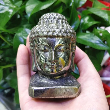 600G Gamtos Pyrite Mineralinių Kvarco Raižyti Budos Galvos Skulptūra Statulėlės Ornamentu Feng Shui Amatų, Derliaus, Namų Dekoro Akmens Amžiaus