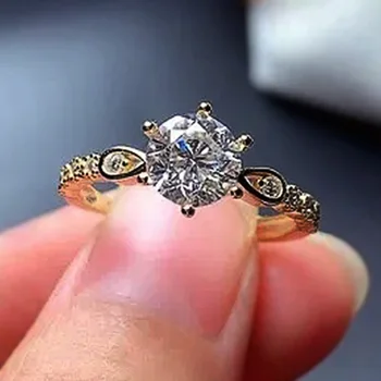 Naujas Prabangus Aukso Spalvos Moterys Vestuviniai Žiedai Apvalios Kubinis Cirkonis Elegantiškas Reikmenys, Šaliai, Papuošalai Moterų Pareiškimą Žiedas