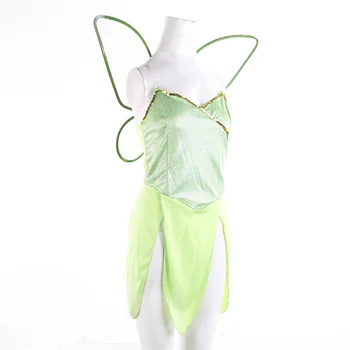 Moterų Helovinas Cospay Costome Madinga Žalia China Mini Suknelė Pasakų Sparnus Suknelė Kawaii Merginos Suknelė PU Angelas Suknelė Moterims