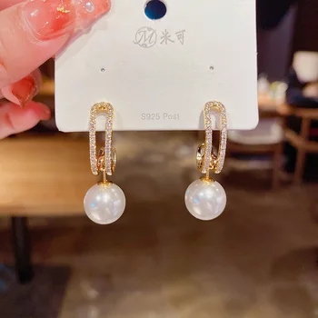 Naujas dizainas cirkonis, penkių dėvėti auskarai, temperamentas ir universalus pearl ZC auskarai 14 KARATŲ tikro aukso stud auskarai moterims