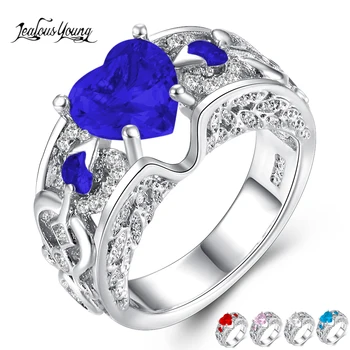 Mados Prabangių Širdies Zirconia Engagement Ring Moterys Sidabro Spalvos Mėlyna Kristalų Romantiška Vestuvių Žiedai, Papuošalai Dovanų Šalis 0