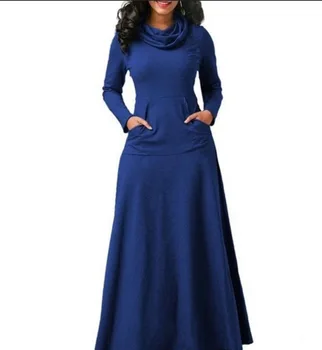 Elegantiškas Suknelės Moterims Žieminės Kieto ilgomis Rankovėmis Suknelės Golfo Krūva Apykaklės, Kišenė Didelis Hem Moteriška Šalis Suknelė