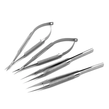4pcs/set Oftalmologijos Microsurgical Priemones 12,5 cm Žirklės+Adatų Laikikliai +Pincetas Nerūdijančio plieno Chirurgijos Įrankis