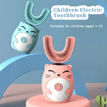 Sonic Elektros vaikų dantų šepetėlį Silikono Vaikų 360 Laipsnių Automatinė USB Įkrovimo Smart kids dantų šepetėlis u formos 1