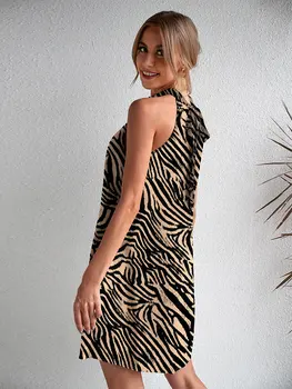 Moterų Mados Leopard Print Suknelė Dryžuota Spausdinami O-kaklo, Kelio Ilgis-line Suknelė Atsitiktinis Vasaros Rankovių Suknelės, Plius Dydis