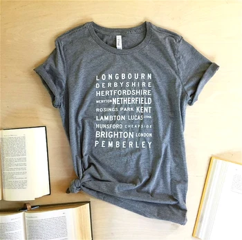 Moterų Puikybė ir Prietarai Vietų Apipavidalinimas T-shirt Jane Austen Marškinėliai Puikybė ir Prietarai Tee marškinėliai