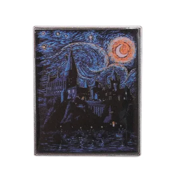 Kūrybos Aliejaus Tapybai Sagė Van Gogh Žvaigždėtą Mėnulis Naktį Emaliuota Segė Mados Visas rungtynes, Metalo Ženklelis Priedai, Didmeninė