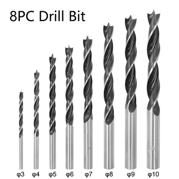 8Pcs Tris-Pažymėjo Twist Drill Bit Nustatyti Medienos Grąžtas Kobalto Padengtas HSS Medienos apdirbimo Gręžimas, Praplėtimas 3-10mm