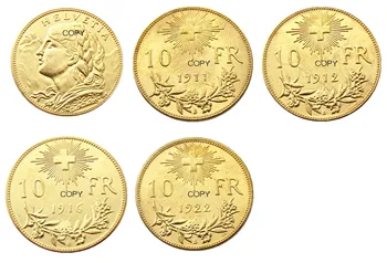 Šveicarija 10 Frs (1911-1922）4pcs Datą Pasirinko Auksą, Padengtą Kūrybos Kopijuoti Monetos 2