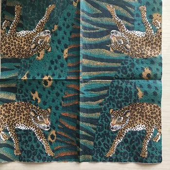 20 3 sluoksnių senovinių stalo sulankstyti gyvūnų spausdinti servetėlės popierinės leopard mėlyna spalva dekupažas vestuvių Kalėdų šalis dekoro stalo servetėlės