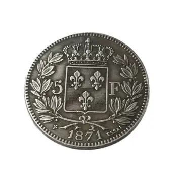 1871 M. Prancūzijos Proginė Moneta 5 F Lapai Ir Karūnos Namų Puošybai, Amatai, Suvenyrai, Monetų Kolekciją Dovana