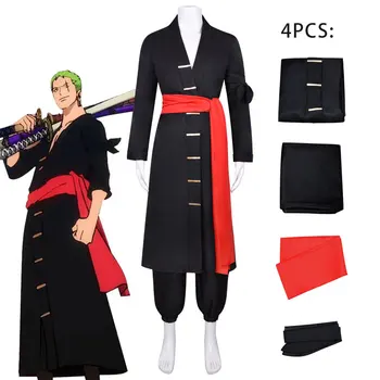 Anime One Piece Roronoa Zoro Cosplay Kostiumų Wano Kuni Šalies Kimono juoda Skraiste Kostiumas Kostiumai Helovyno Karnavalas Kostiumas Zorojuro