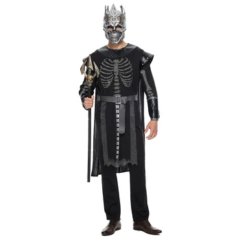 Naujas Vyrų Baisu Skeletas Karalius Helovinas Kostiumas Suaugusiųjų Evil Knight Skull Komplektai su galvos Apdangalai Karnavalas Velykų Puras Išgalvotas Suknelė